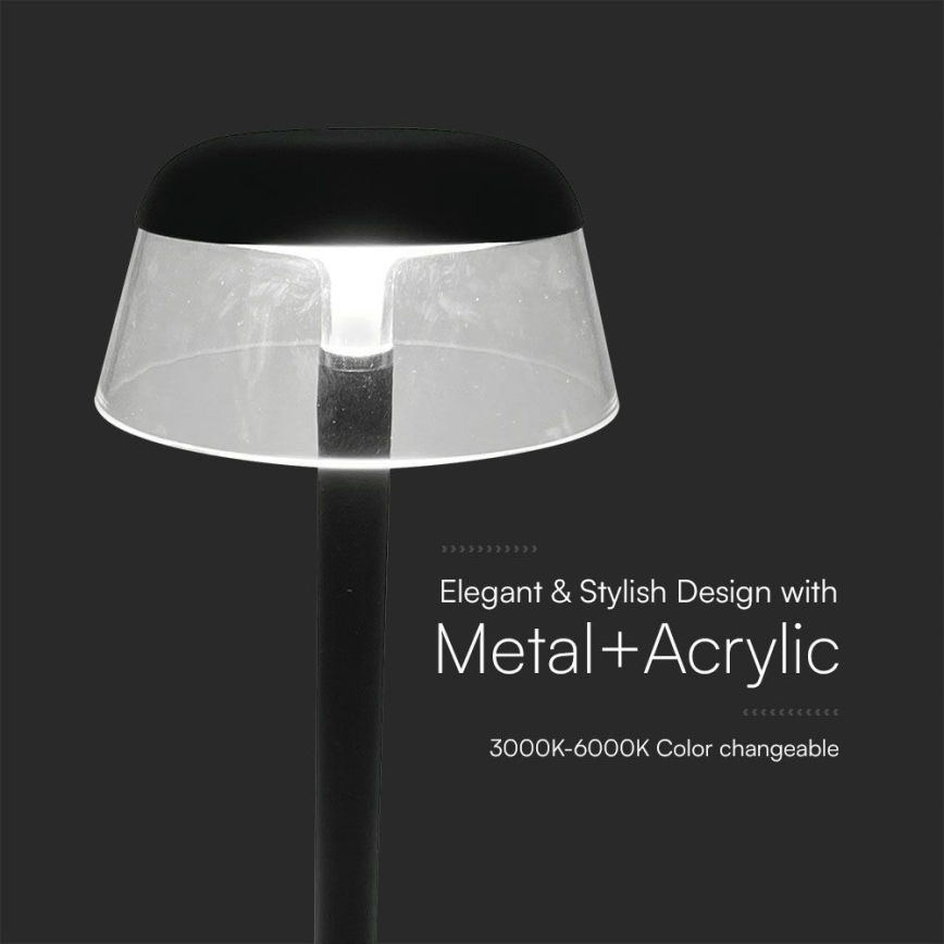 LED Акумуляторна сенсорна настільна лампа з регулюванням яскравості LED/3W/5V 3000-6000K 1800 mAh чорний