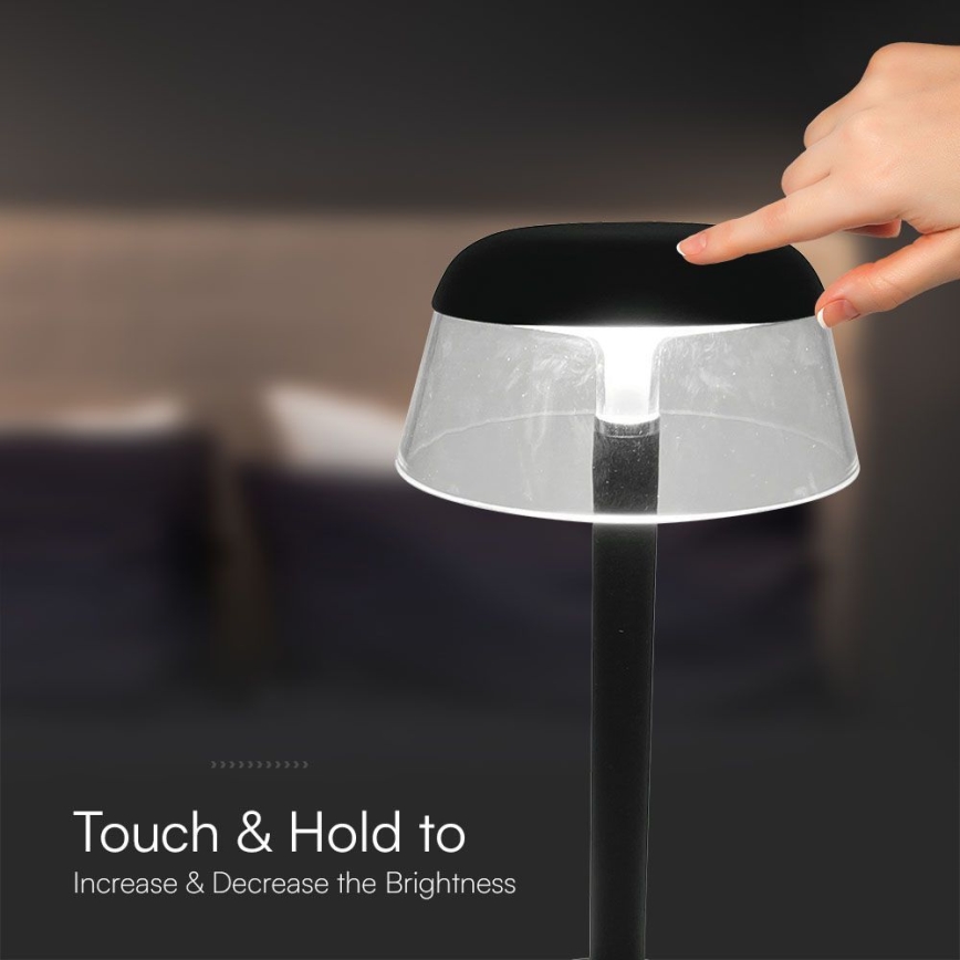 LED Акумуляторна сенсорна настільна лампа з регулюванням яскравості LED/3W/5V 3000-6000K 1800 mAh чорний