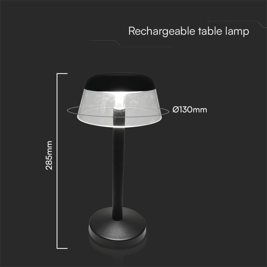 LED Акумуляторна сенсорна настільна лампа з регулюванням яскравості LED/3W/5V 3000-6000K 1800 mAh чорний