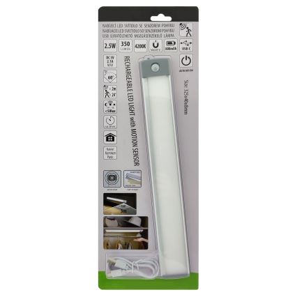 LED Акумуляторне освітлення для меблів з датчиком LED/2,5W/5V USB 800 mAh 4200K 32,5 см