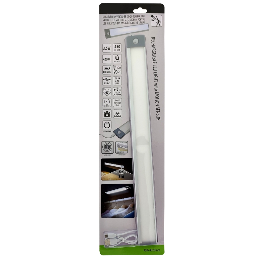 LED Акумуляторне освітлення для меблів з датчиком LED/3,5W/5V USB 800 mAh 4200K 46 см