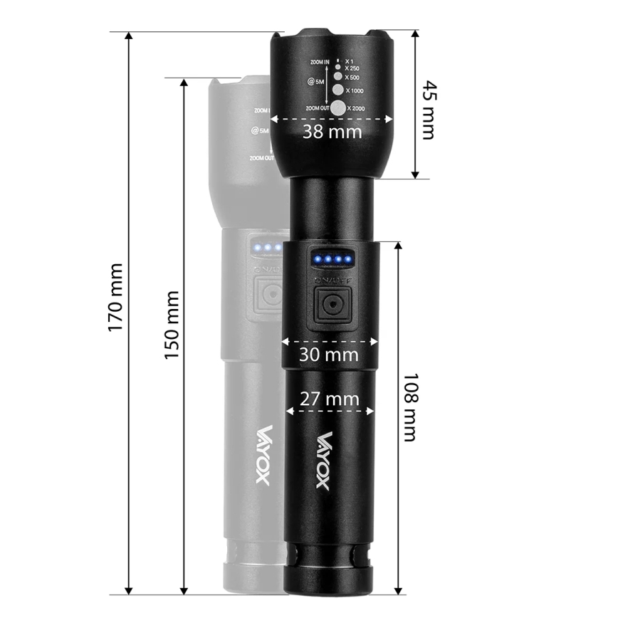 LED Акумуляторний ліхтарик з регулюванням яскравості LED/20W/5V IPX4 800 лм 2000 mAh