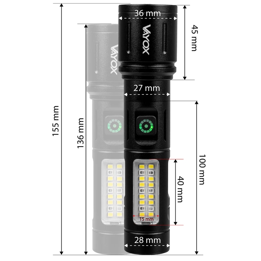 LED Акумуляторний ліхтарик з регулюванням яскравості з червоним світлом LED/5W/5V IPX4 260 лм 2000 mAh
