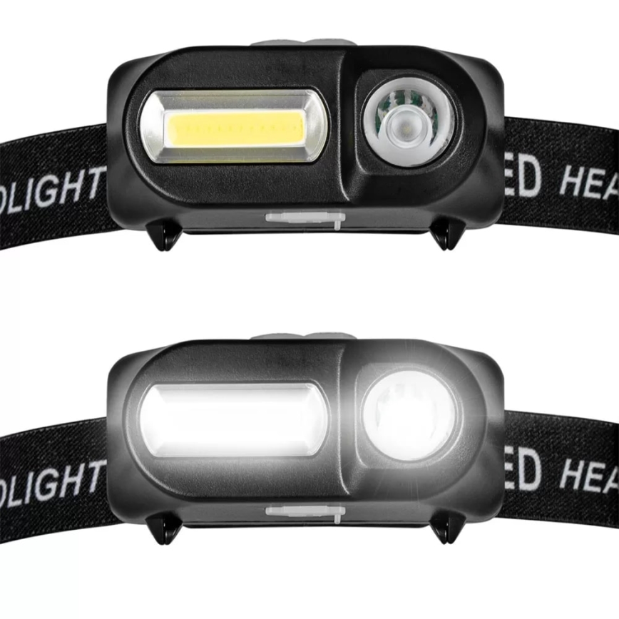 LED Акумуляторний налобний ліхтар з регулюванням яскравості 2xLED/5V IP44 210 лм 2000 mAh