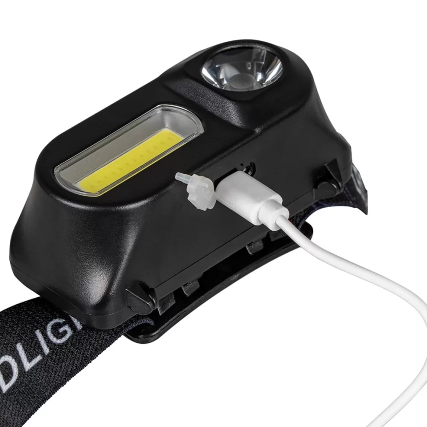 LED Акумуляторний налобний ліхтар з регулюванням яскравості 2xLED/5V IP44 210 лм 2000 mAh