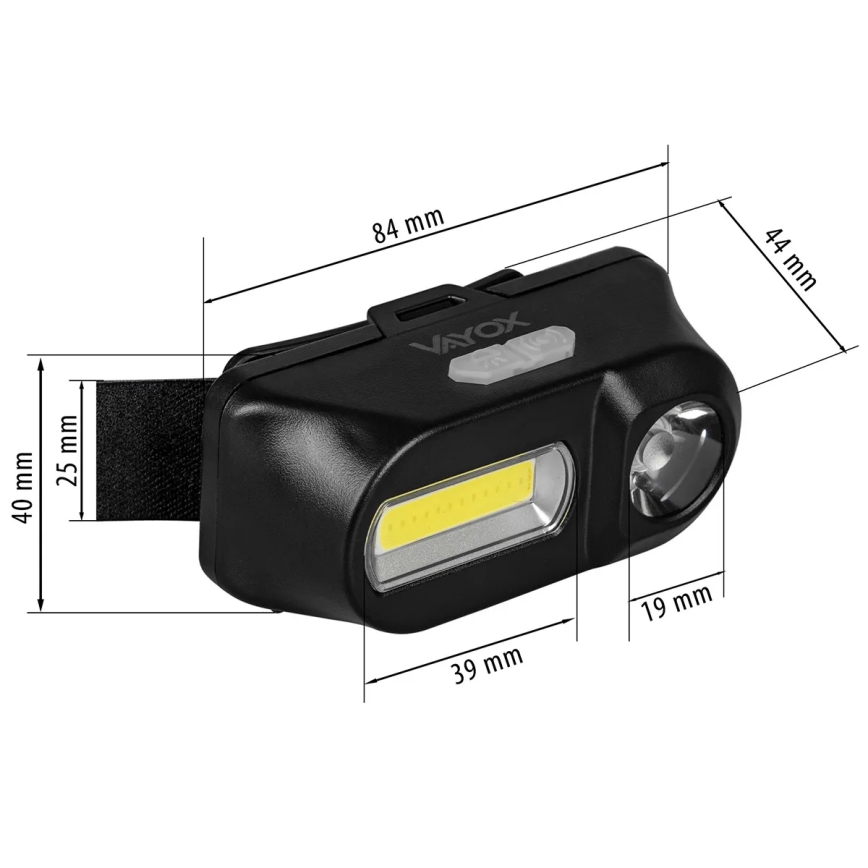 LED Акумуляторний налобний ліхтар з регулюванням яскравості 2xLED/5V IPX4 250 лм 2000 mAh