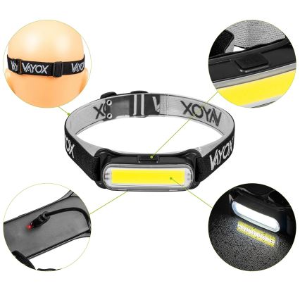 LED Акумуляторний налобний ліхтар з регулюванням яскравості LED/5V IPX4 300 лм 1200 mAh