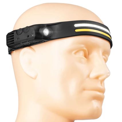 LED Акумуляторний налобний ліхтар з регулюванням яскравості з датчиком 3xLED/5V IP44 300 лм 1200 mAh