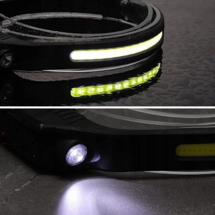 LED Акумуляторний налобний ліхтар з регулюванням яскравості з датчиком 2xLED/5V IP44 350 лм 1200 mAh