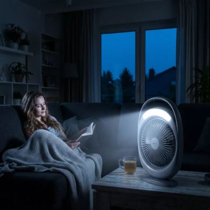 LED акумуляторний настільний вентилятор з LED-підсвічуванням LED/2,8W/5V USB 2400 mAh сірий