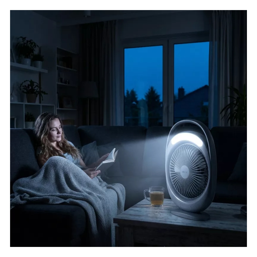 LED акумуляторний настільний вентилятор з LED-підсвічуванням LED/2,8W/5V USB 2400 mAh сірий