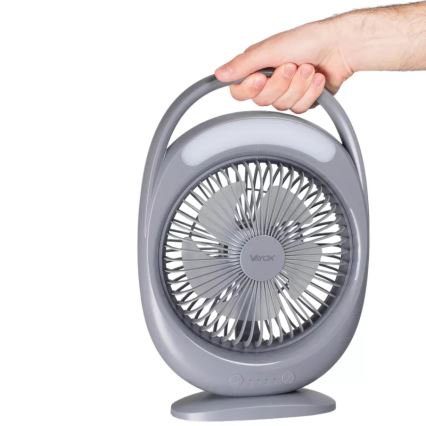 LED акумуляторний настільний вентилятор з LED-підсвічуванням LED/2,8W/5V USB 2400 mAh сірий