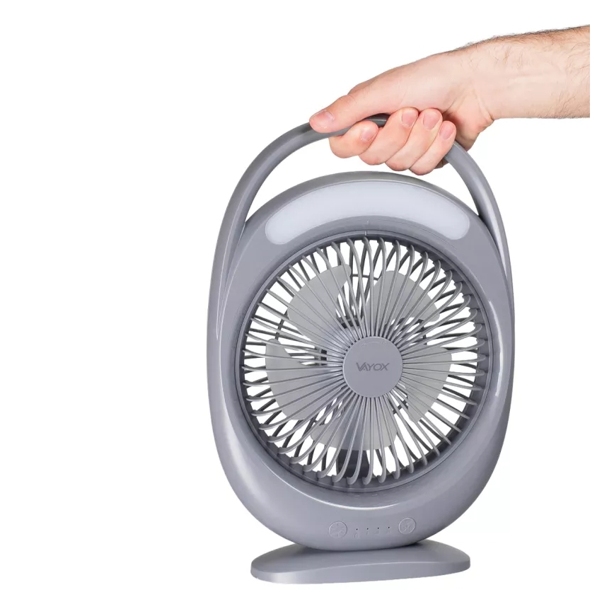 LED акумуляторний настільний вентилятор з LED-підсвічуванням LED/2,8W/5V USB 2400 mAh сірий