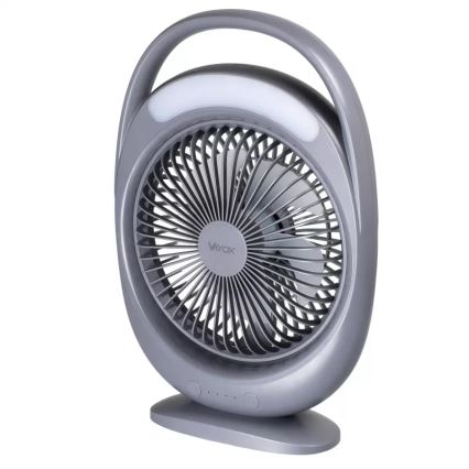 LED акумуляторний настільний вентилятор з LED-підсвічуванням LED/2,8W/5V USB 2400 mAh сірий