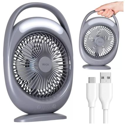 LED акумуляторний настільний вентилятор з LED-підсвічуванням LED/2,8W/5V USB 2400 mAh сірий