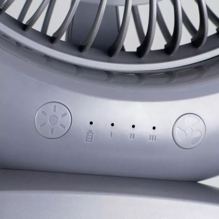 LED акумуляторний настільний вентилятор з LED-підсвічуванням LED/2,8W/5V USB 2400 mAh сірий