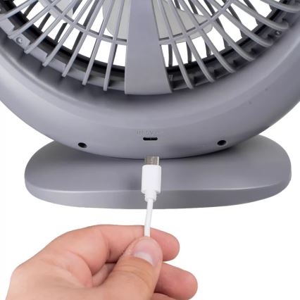 LED акумуляторний настільний вентилятор з LED-підсвічуванням LED/2,8W/5V USB 2400 mAh сірий