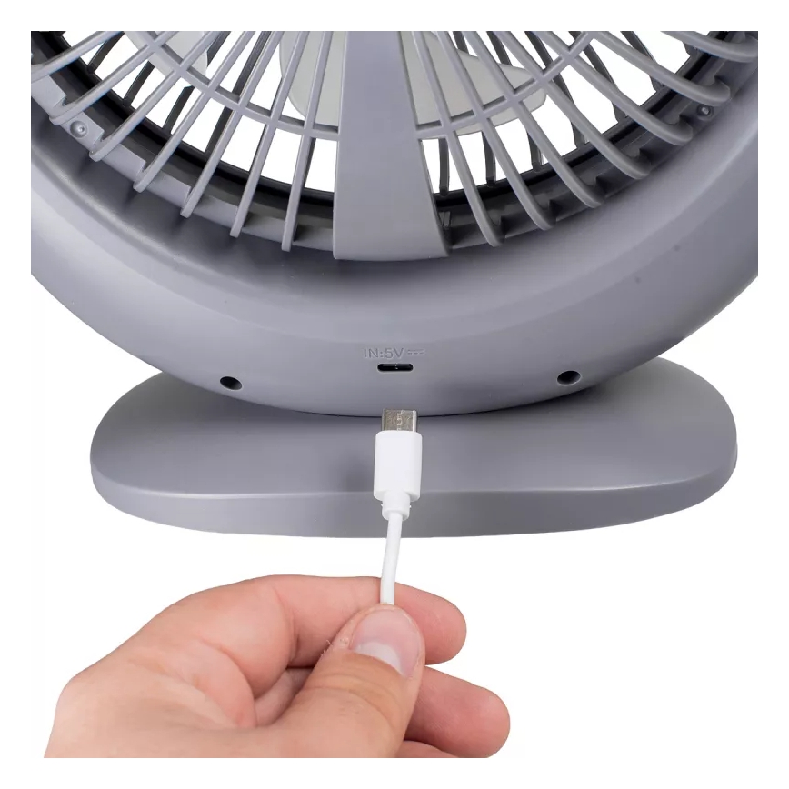 LED акумуляторний настільний вентилятор з LED-підсвічуванням LED/2,8W/5V USB 2400 mAh сірий