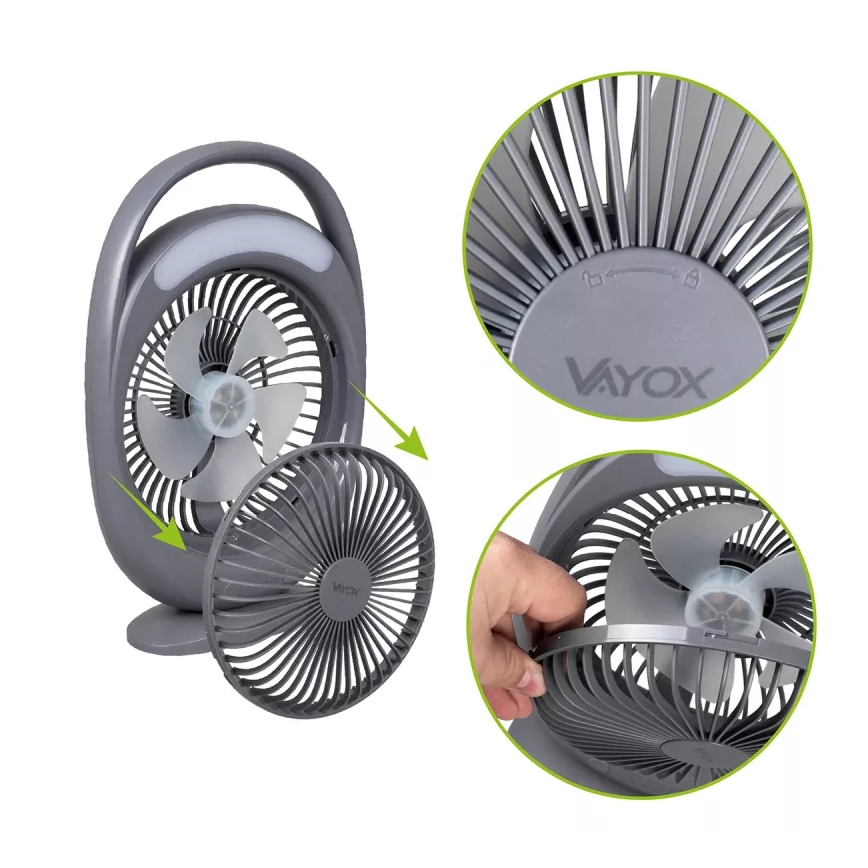 LED акумуляторний настільний вентилятор з LED-підсвічуванням LED/2,8W/5V USB 2400 mAh сірий