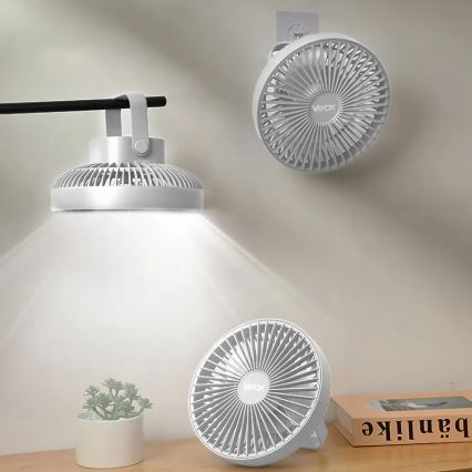 LED Акумуляторний настільний вентилятор зі світлодіодною підсвіткою LED/2W/5V USB 2400 mAh білий