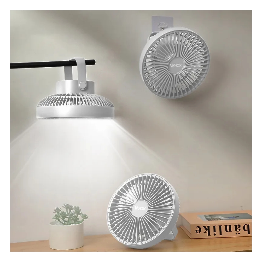 LED Акумуляторний настільний вентилятор зі світлодіодною підсвіткою LED/2W/5V USB 2400 mAh білий
