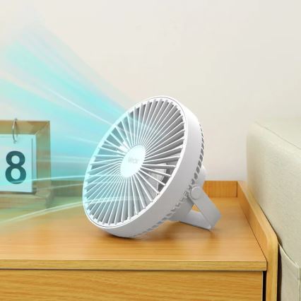 LED Акумуляторний настільний вентилятор зі світлодіодною підсвіткою LED/2W/5V USB 2400 mAh білий