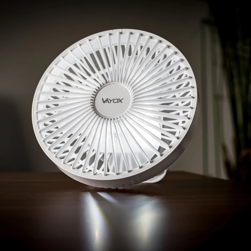LED Акумуляторний настільний вентилятор зі світлодіодною підсвіткою LED/2W/5V USB 2400 mAh білий