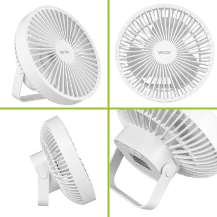 LED Акумуляторний настільний вентилятор зі світлодіодною підсвіткою LED/2W/5V USB 2400 mAh білий