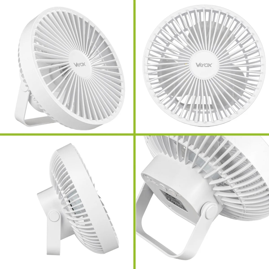LED Акумуляторний настільний вентилятор зі світлодіодною підсвіткою LED/2W/5V USB 2400 mAh білий