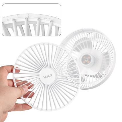 LED Акумуляторний настільний вентилятор зі світлодіодною підсвіткою LED/2W/5V USB 2400 mAh білий