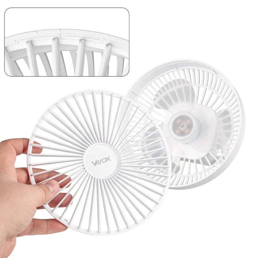 LED Акумуляторний настільний вентилятор зі світлодіодною підсвіткою LED/2W/5V USB 2400 mAh білий