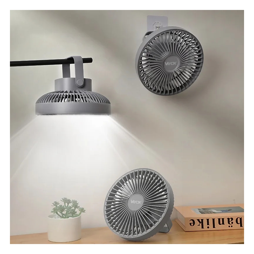 LED Акумуляторний настільний вентилятор зі світлодіодною підсвіткою LED/2W/5V USB 2400 mAh сірий