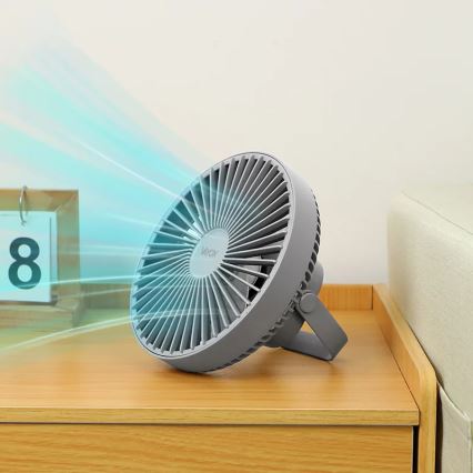 LED Акумуляторний настільний вентилятор зі світлодіодною підсвіткою LED/2W/5V USB 2400 mAh сірий