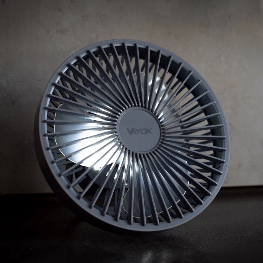 LED Акумуляторний настільний вентилятор зі світлодіодною підсвіткою LED/2W/5V USB 2400 mAh сірий