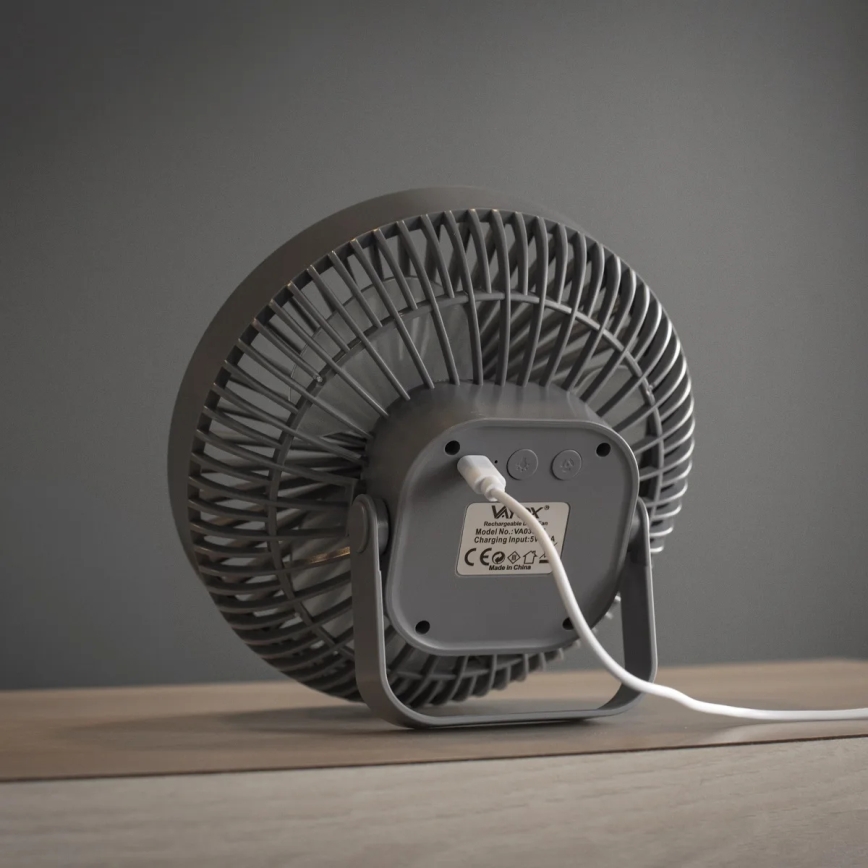 LED Акумуляторний настільний вентилятор зі світлодіодною підсвіткою LED/2W/5V USB 2400 mAh сірий