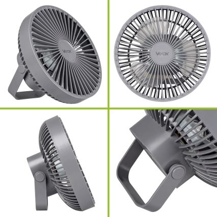 LED Акумуляторний настільний вентилятор зі світлодіодною підсвіткою LED/2W/5V USB 2400 mAh сірий