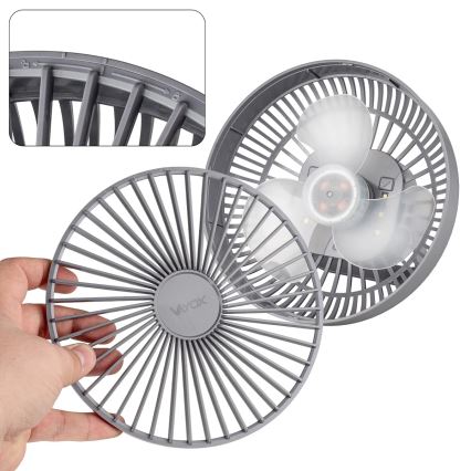 LED Акумуляторний настільний вентилятор зі світлодіодною підсвіткою LED/2W/5V USB 2400 mAh сірий