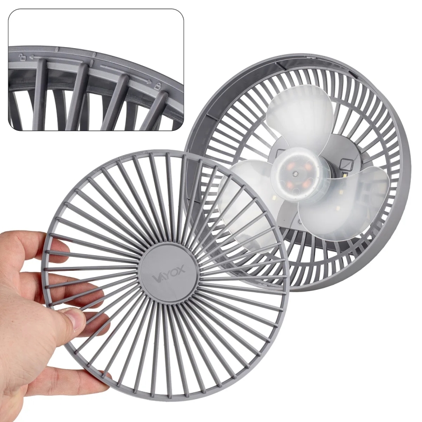 LED Акумуляторний настільний вентилятор зі світлодіодною підсвіткою LED/2W/5V USB 2400 mAh сірий
