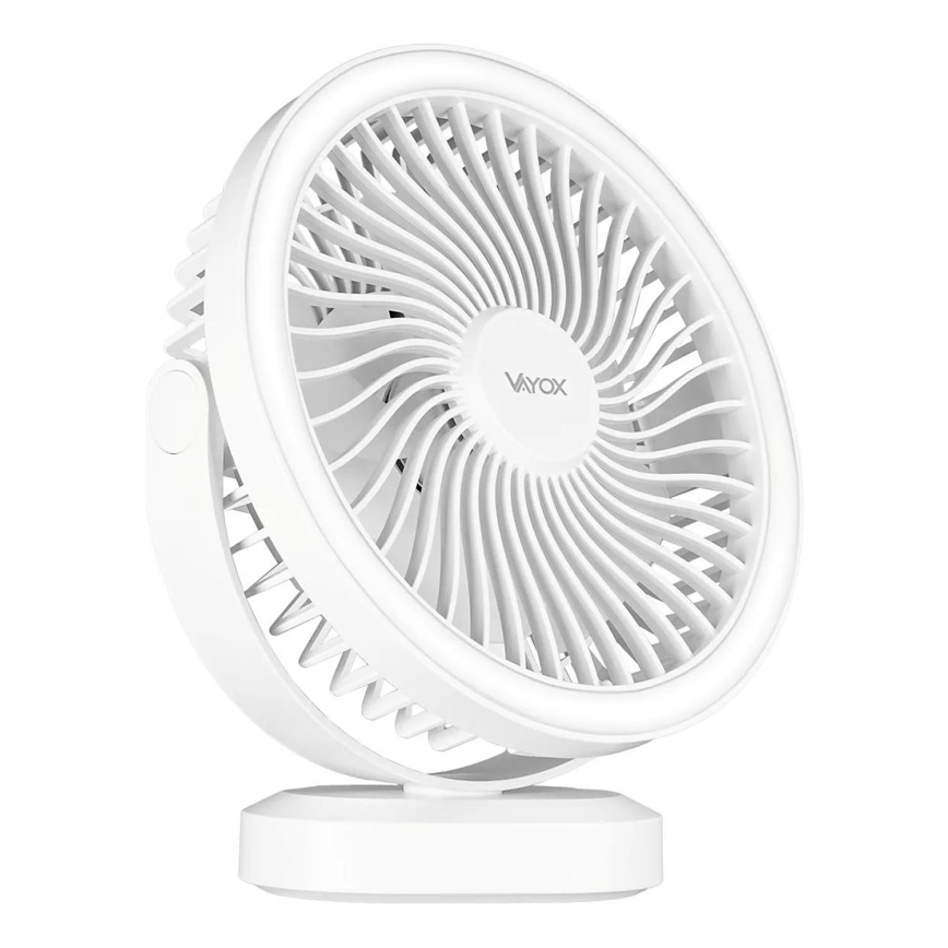 LED Акумуляторний настільний вентилятор зі світлодіодною підсвіткою LED/3W/5V USB 2400 mAh білий