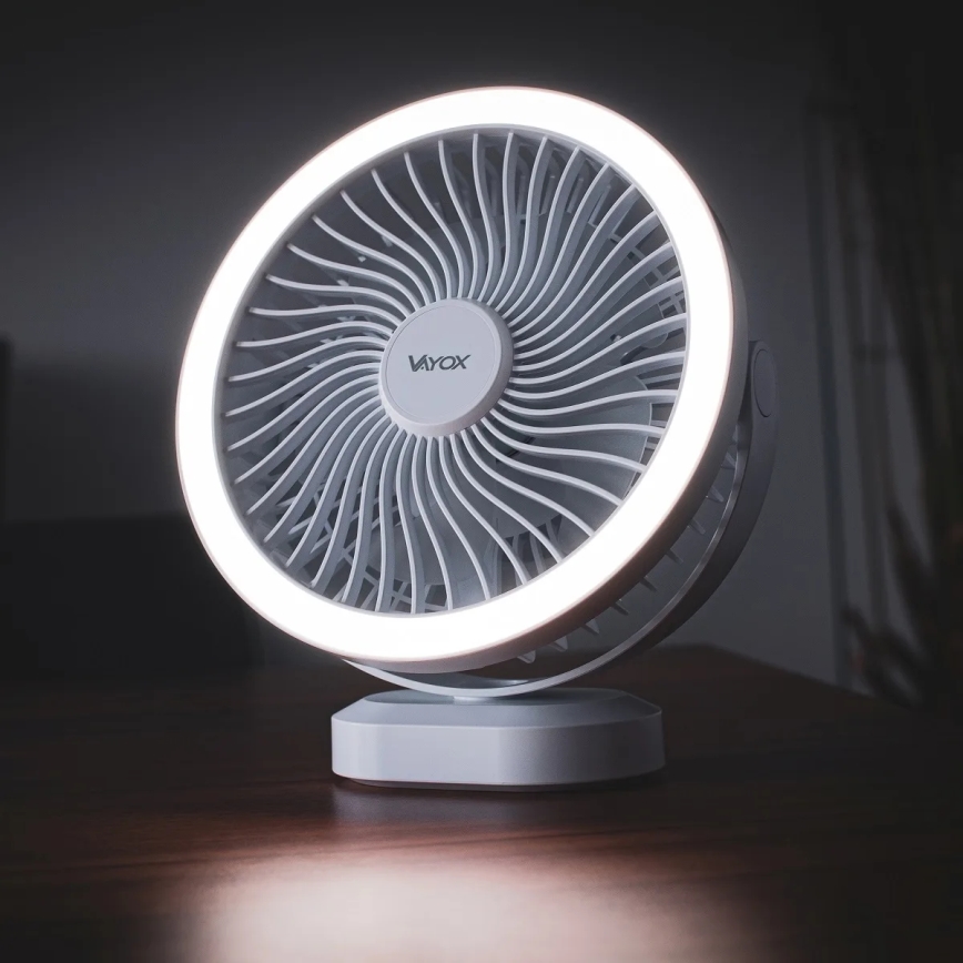 LED Акумуляторний настільний вентилятор зі світлодіодною підсвіткою LED/3W/5V USB 2400 mAh білий