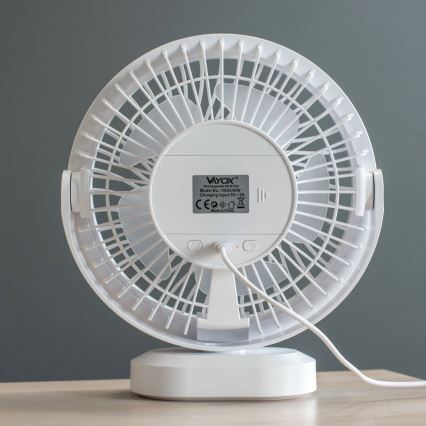 LED Акумуляторний настільний вентилятор зі світлодіодною підсвіткою LED/3W/5V USB 2400 mAh білий