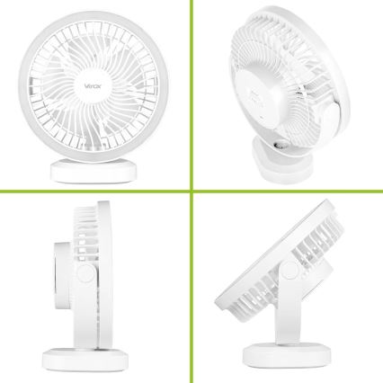 LED Акумуляторний настільний вентилятор зі світлодіодною підсвіткою LED/3W/5V USB 2400 mAh білий