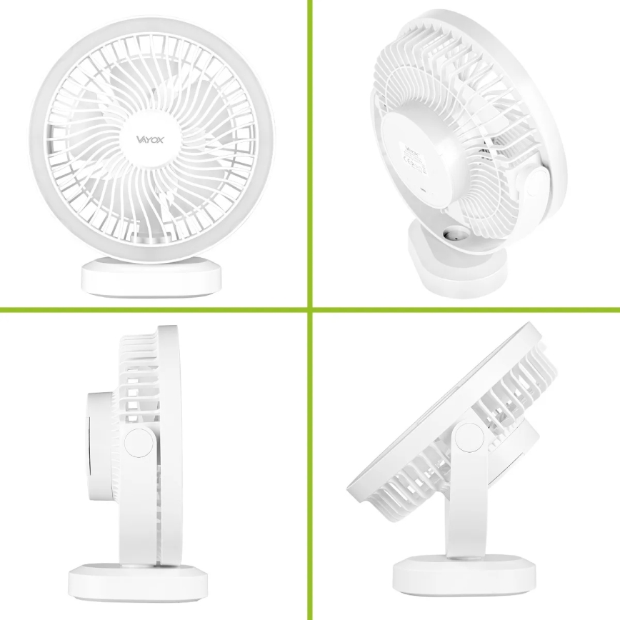 LED Акумуляторний настільний вентилятор зі світлодіодною підсвіткою LED/3W/5V USB 2400 mAh білий