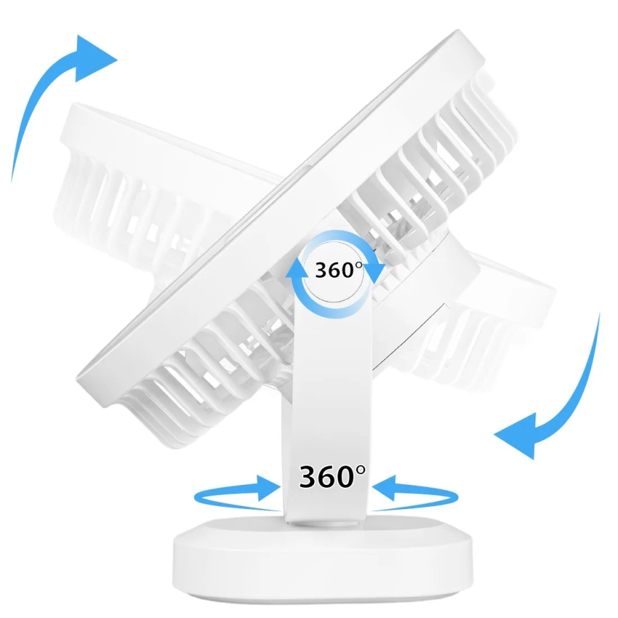 LED Акумуляторний настільний вентилятор зі світлодіодною підсвіткою LED/3W/5V USB 2400 mAh білий