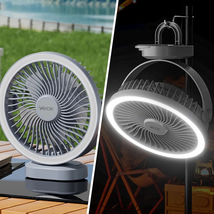 LED Акумуляторний настільний вентилятор зі світлодіодною підсвіткою LED/3W/5V USB 2400 mAh сірий