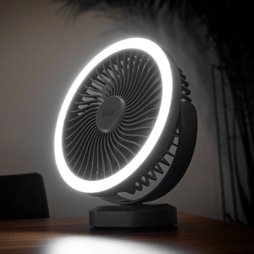 LED Акумуляторний настільний вентилятор зі світлодіодною підсвіткою LED/3W/5V USB 2400 mAh сірий