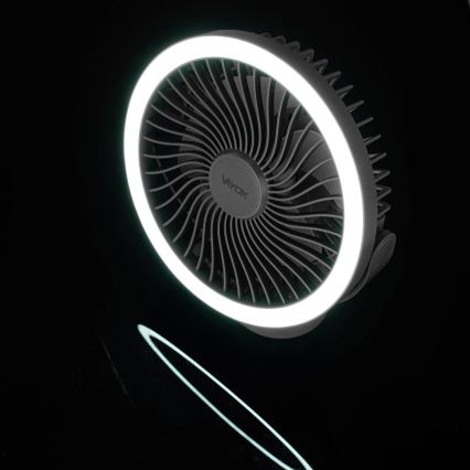 LED Акумуляторний настільний вентилятор зі світлодіодною підсвіткою LED/3W/5V USB 2400 mAh сірий