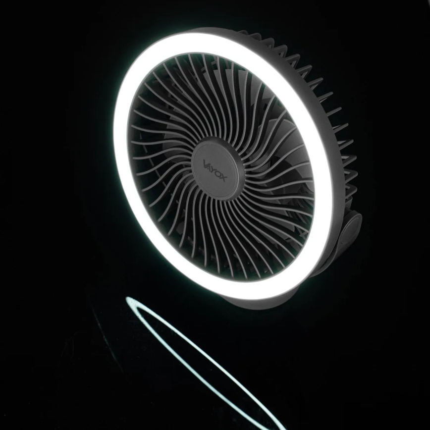 LED Акумуляторний настільний вентилятор зі світлодіодною підсвіткою LED/3W/5V USB 2400 mAh сірий