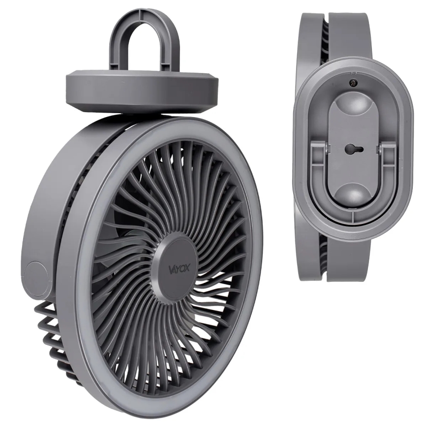 LED Акумуляторний настільний вентилятор зі світлодіодною підсвіткою LED/3W/5V USB 2400 mAh сірий