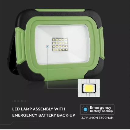 LED Акумуляторний прожектор з регулюванням яскравості SAMSUNG CHIP + функція SOS LED/10W/3,7V/USB IP44 4000K 3600 mAh зелений